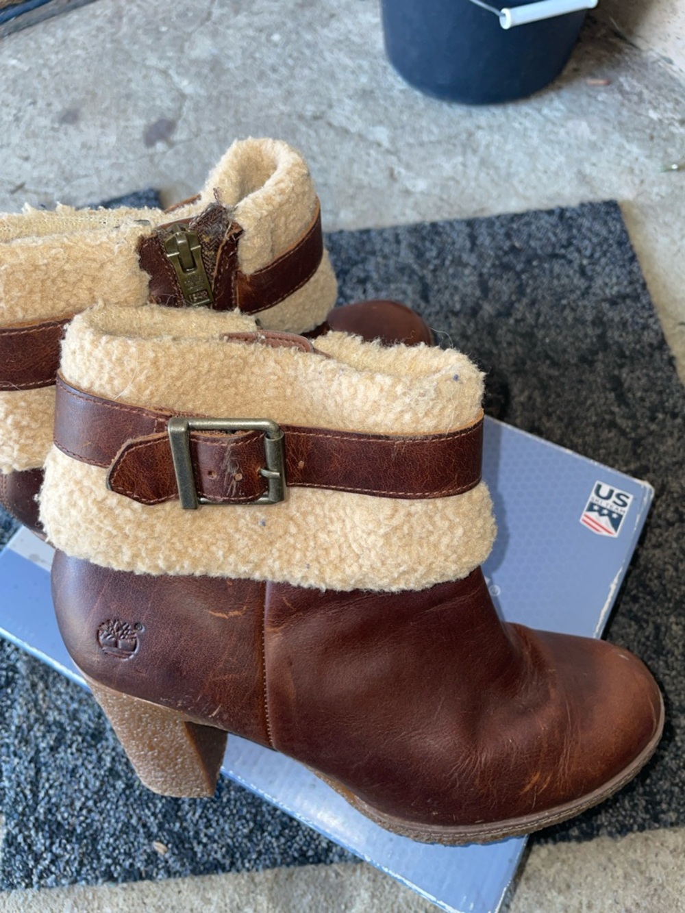 Timberland Brown Leather Shearling Cuff Ankle Boots